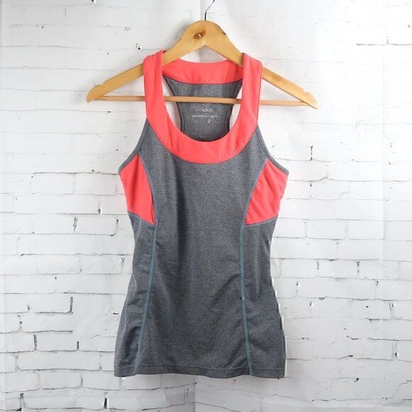 MONDETTA PERFORMANCE GEAR MPG GREY & PEACH WORK OUT RACER BACK TANK TOP WITH BRA - Picture 1 of 9